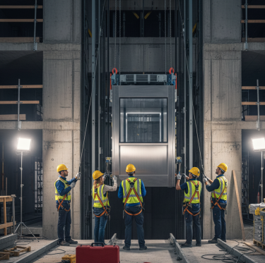 Gedik Asansör montaj ekibi bina kurulumu sırasında profesyonel hizmet sunarken